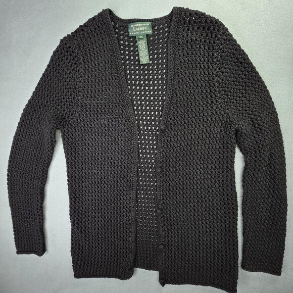 Lauren Ralph Lauren Sweaters - Lauren Ralph Lauren Sweater Womens M Black Hand Open Knit Cotton Cardigan